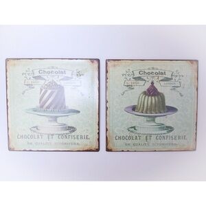 Set of 2 metal plaques Home Wall Decor French Dessert Retro Vintage Distressed
